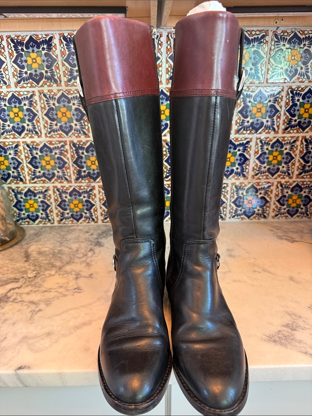 Ariat Two-Tone Leather Riding Boots in Black and Burgundy
